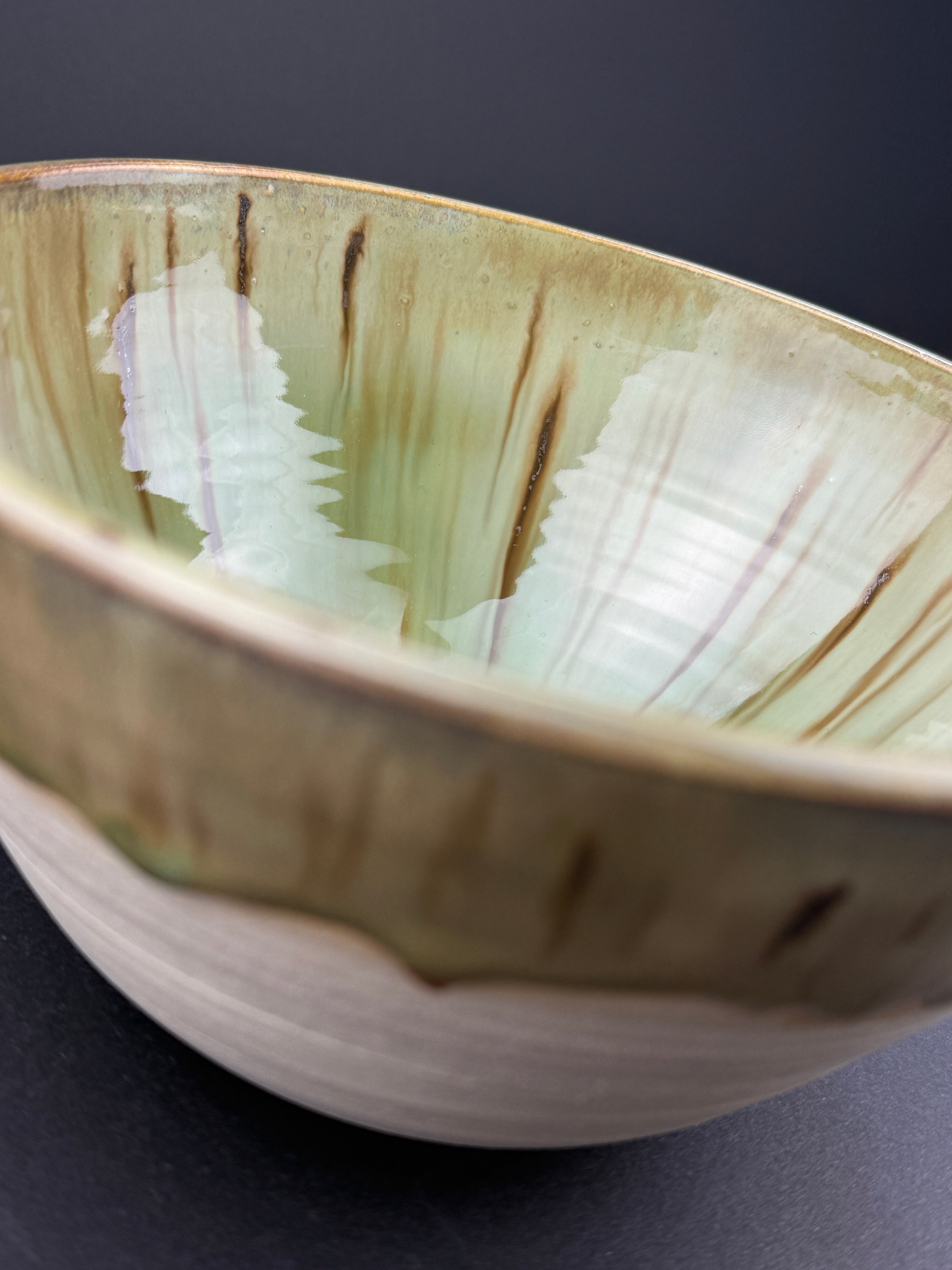 Deep medium bowl with gorgeous green flowing glaze